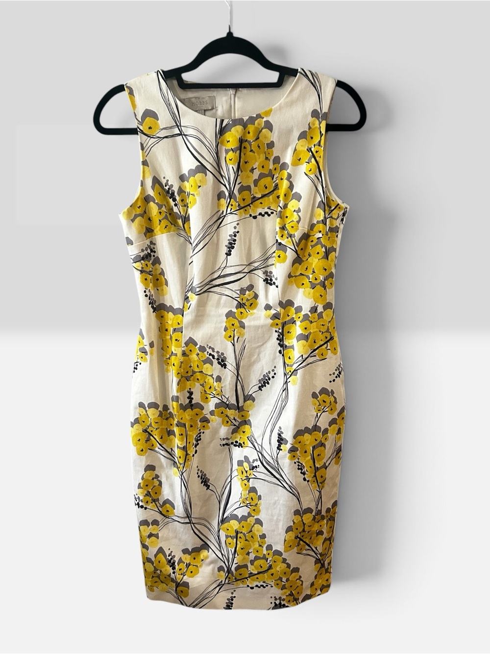 HOBBS LONDON Yellow Floral Shift Dress Size US 6 UK 10 Cotton Stretch Workwear
